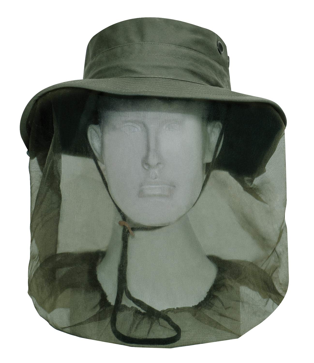 Close-up of mosquito netting on Rothco boonie hat in Olive Drab