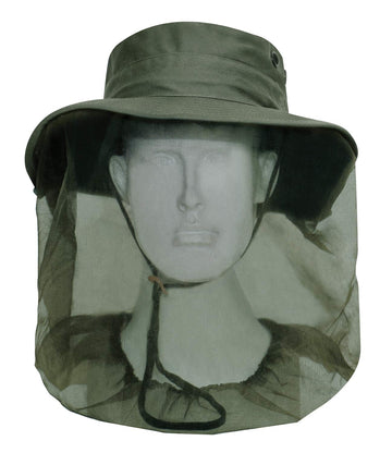 Close-up of mosquito netting on Rothco boonie hat in Olive Drab