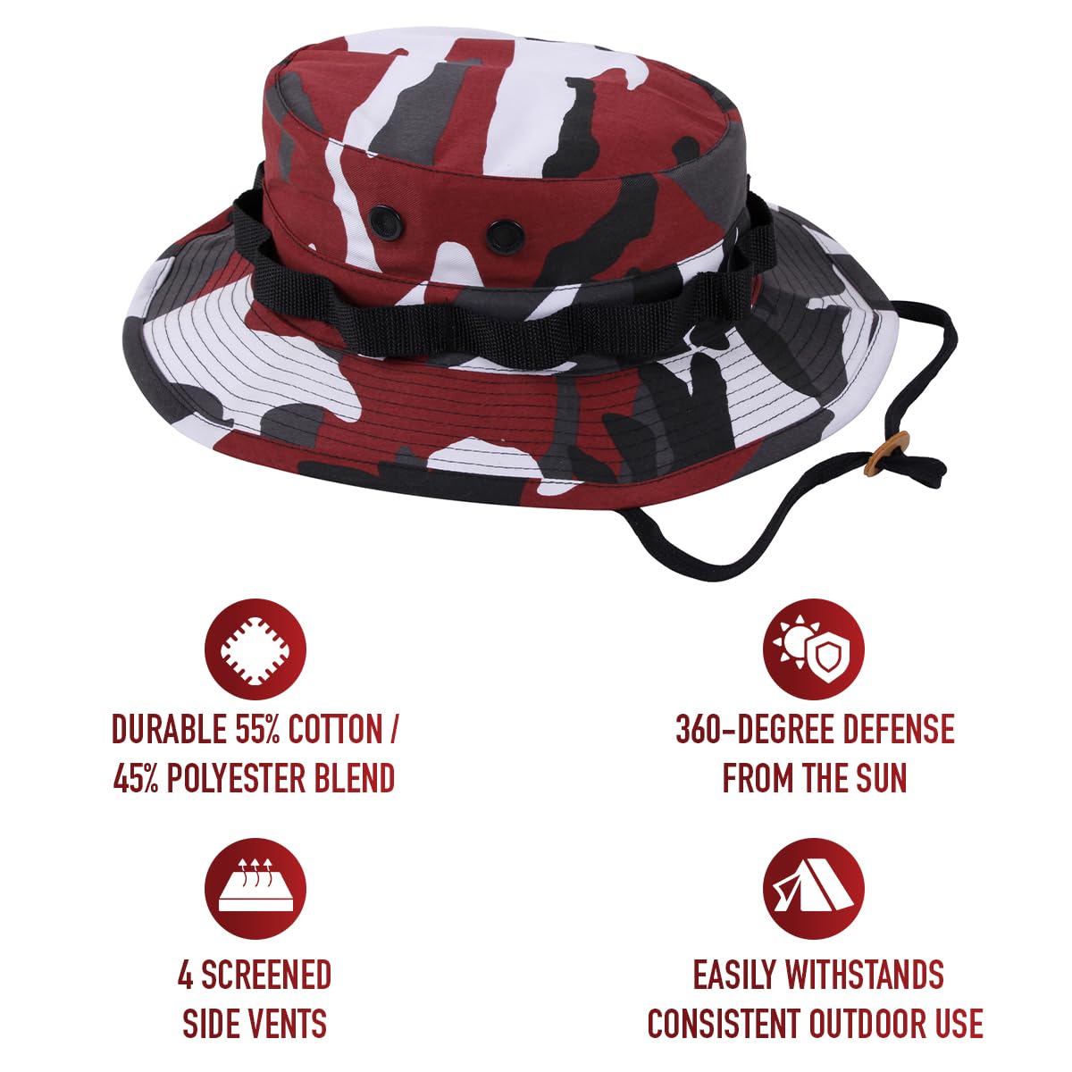 Rothco Boonie Hat in red camo side view highlighting breathable comfort