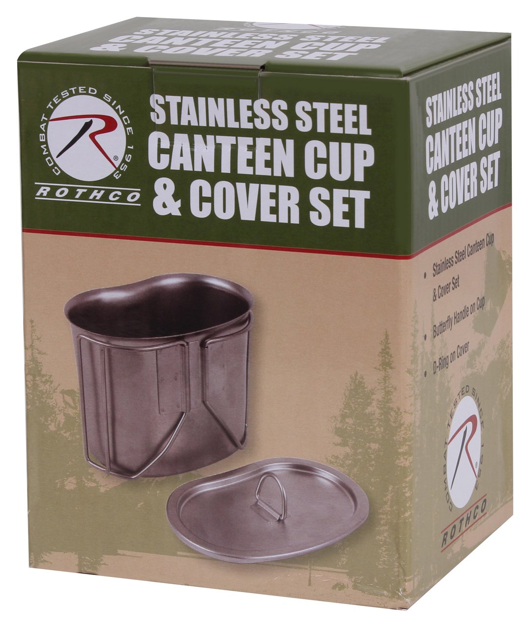Rothco butterfly-handle canteen offers a secure grip during meals outdoors.