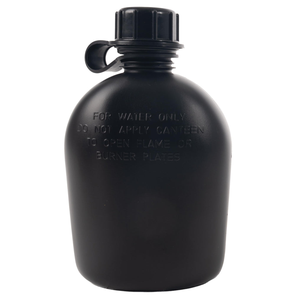 Rothco 1 Quart Canteen in black for outdoor hydration on hikes.