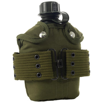 Rothco felt-lined canteen cover with snap closure protects contents.
