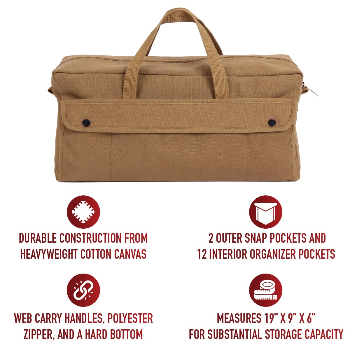 Rothco Canvas Jumbo Mechanic Tool Bag dimensions 19x9x6 inches suit workspace storage.
