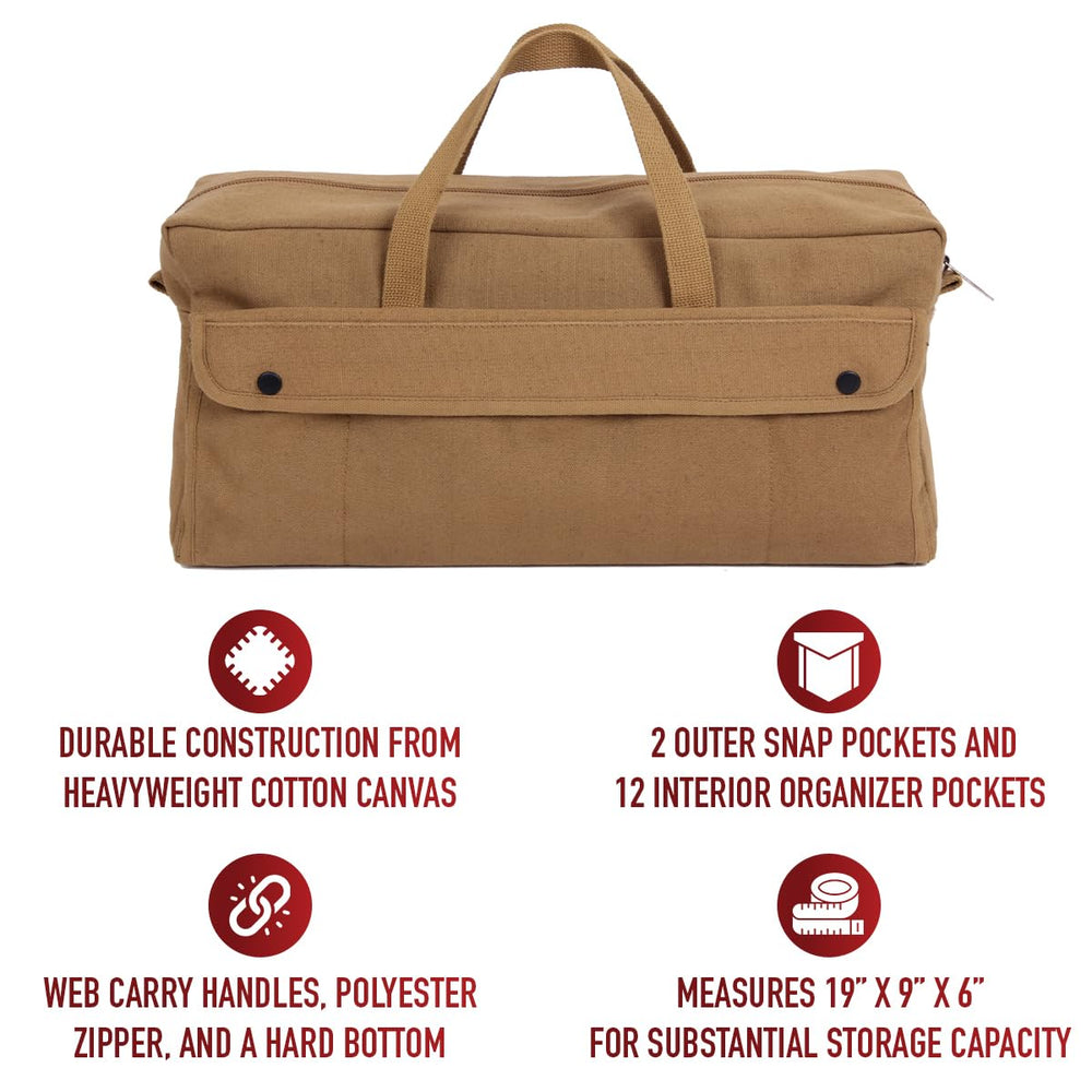 Rothco Canvas Jumbo Mechanic Tool Bag dimensions 19x9x6 inches suit workspace storage.