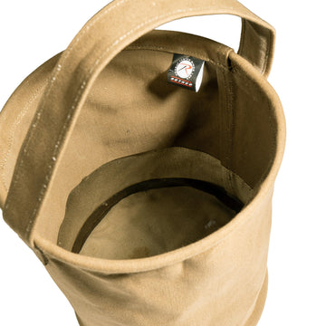 Rothco canvas water bucket shown as versatile outdoor carrier for water or tools