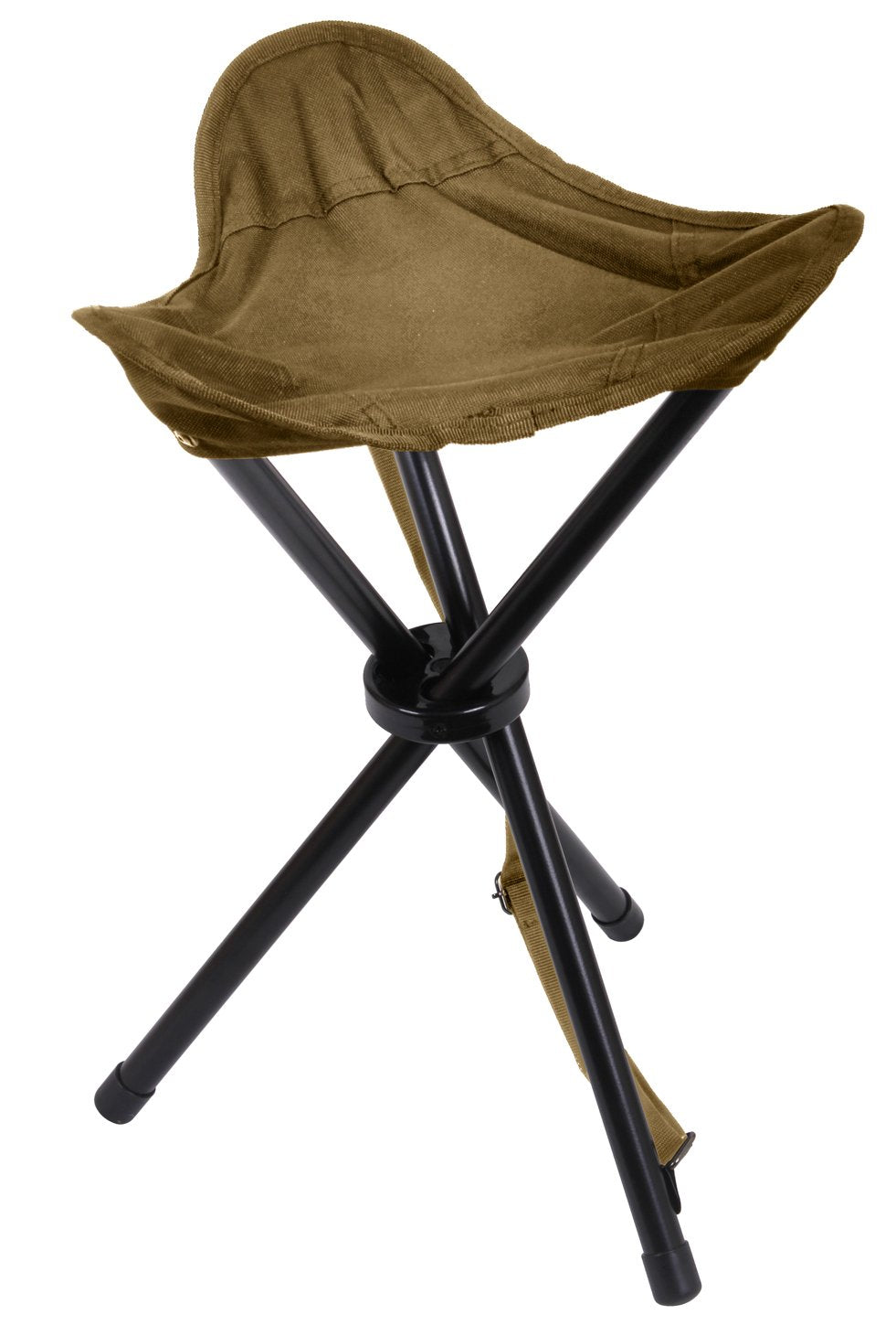 Rothco collapsible stool in coyote brown, portable seating for camping, hiking, and fishing.