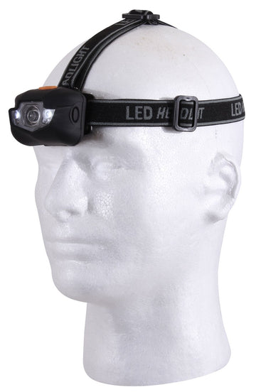 Rothco compact headlamp with elastic strap for hands-free use.