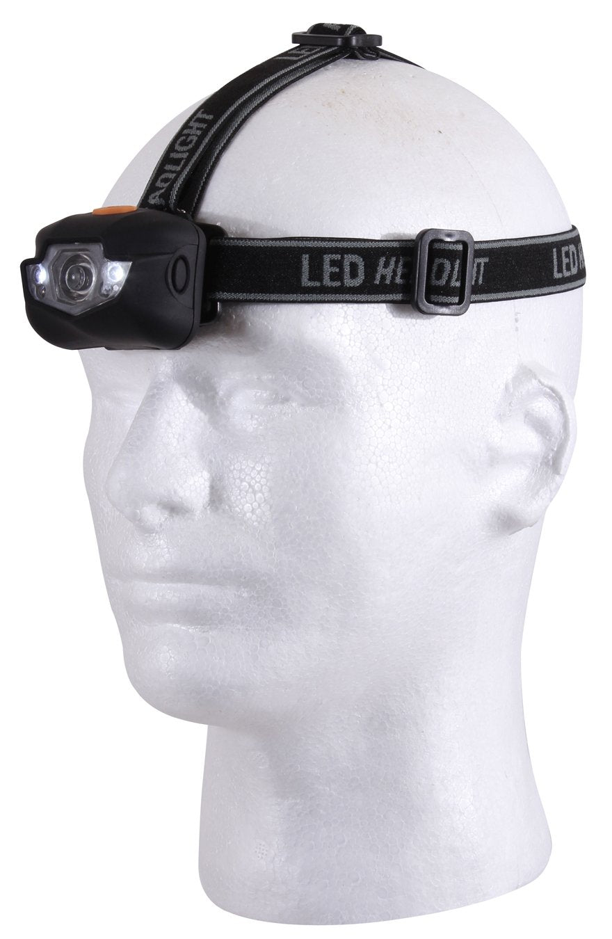 Rothco compact headlamp with elastic strap for hands-free use.