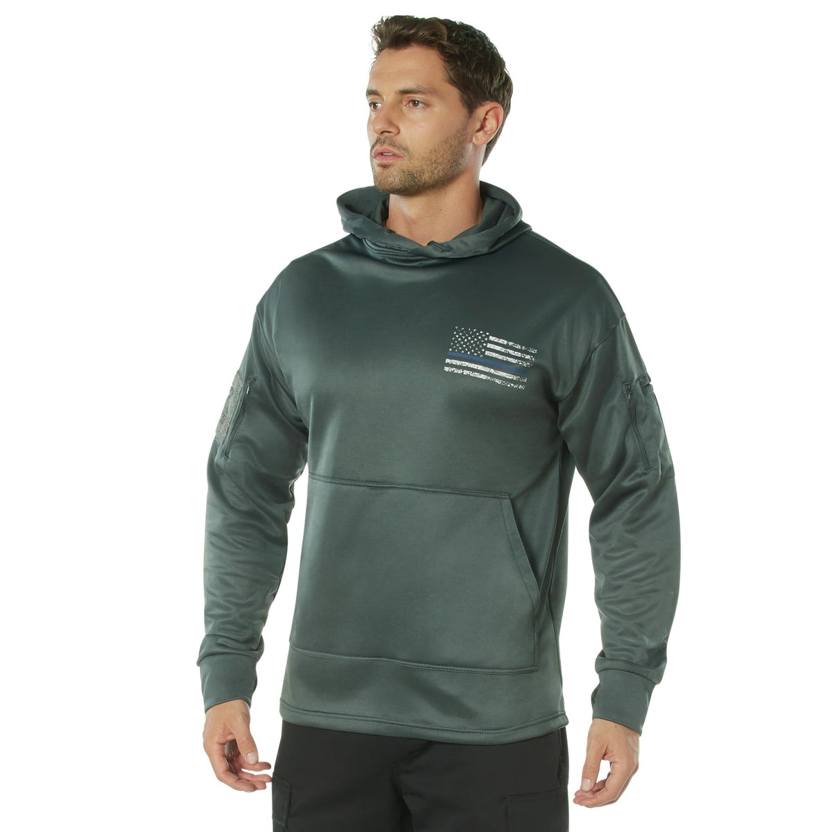 Rothco Conceal-Ops hoodie front view with distressed flag graphic for everyday carry.