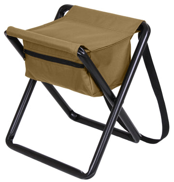 Rothco Deluxe Stool with Pouch in Coyote Brown, portable seating for camping and hiking.
