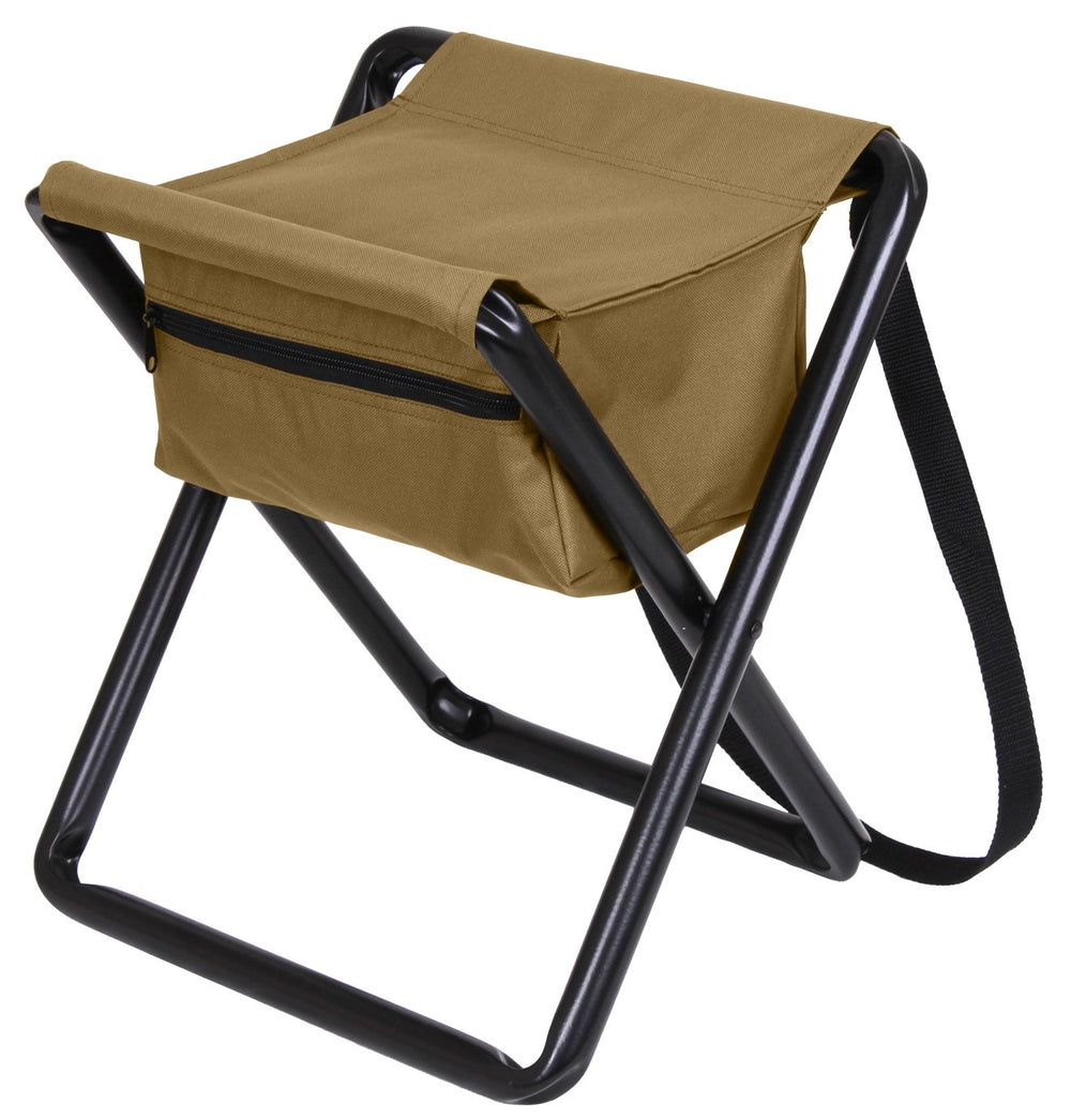 Rothco Deluxe Stool with Pouch in Coyote Brown, portable seating for camping and hiking.