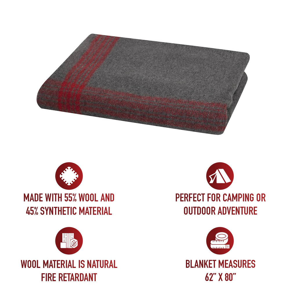 Rothco emergency wool blanket shown in a rugged outdoor setting for quick cover.