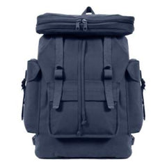 Rothco Canvas European Style Rucksack Navy, front view, rugged everyday carry with ample organization.