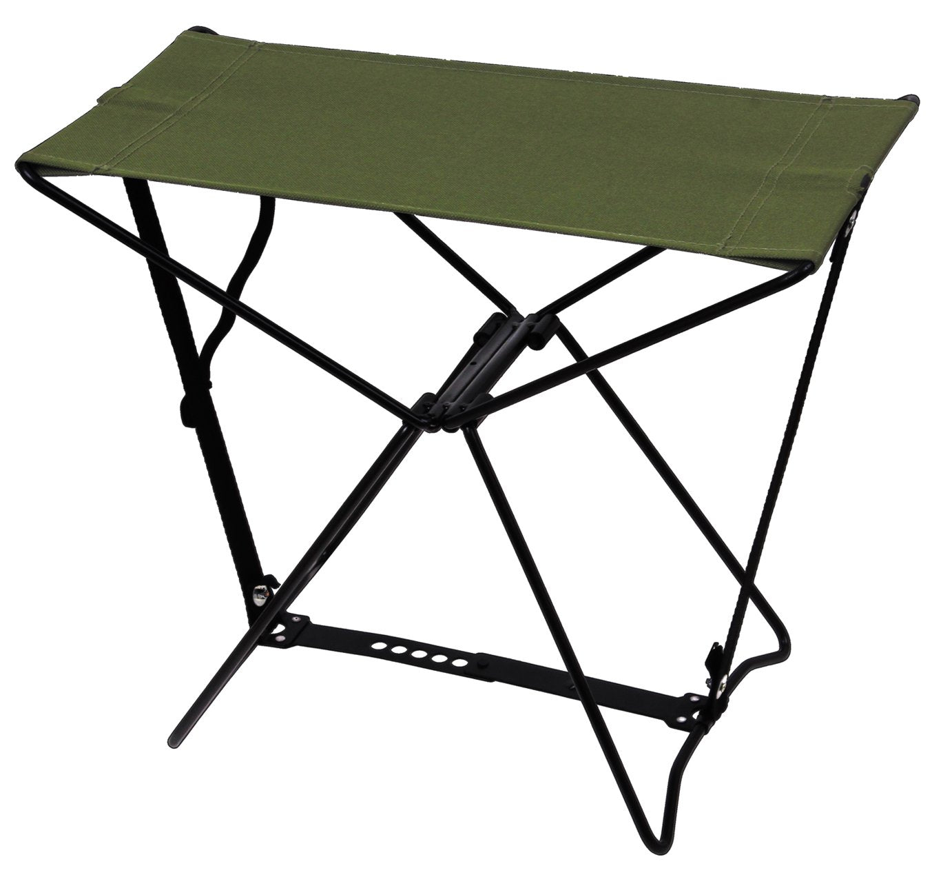 Rothco folding camp stool folded for compact backpacking use.