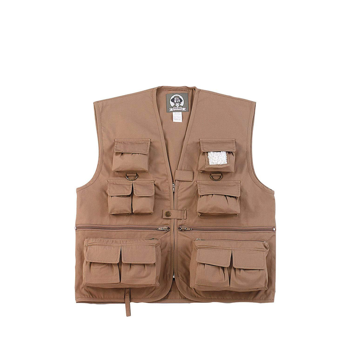 Rothco Kids Vest Uncle Milty Khaki Front View demonstrates durable construction for active kids.