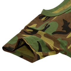 Rothco camo T shirt double needle stitching detail for durability.