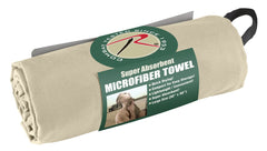 Rothco microfiber towel with snap hang strap for campsite drying