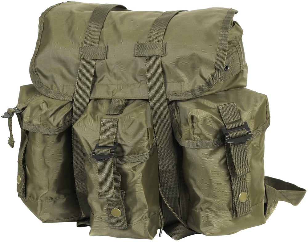 Rothco Mini Alice Pack outside pockets illustrating three snap closure storage spaces