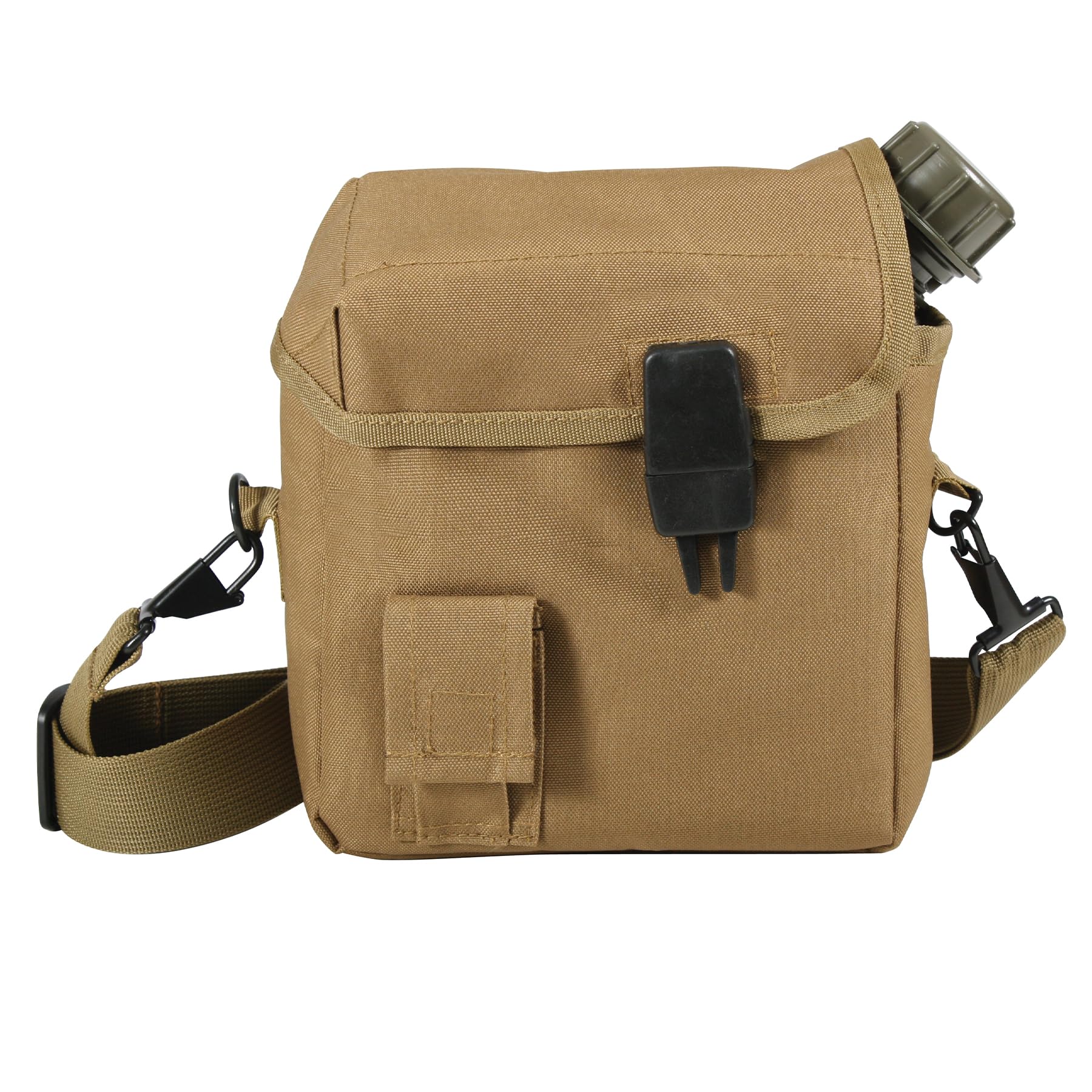Rothco Molle canteen cover in coyote color, attaches to pack for quick access.