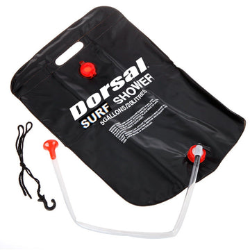 Rothco solar shower system compact in a backpack for travel and easy transport.