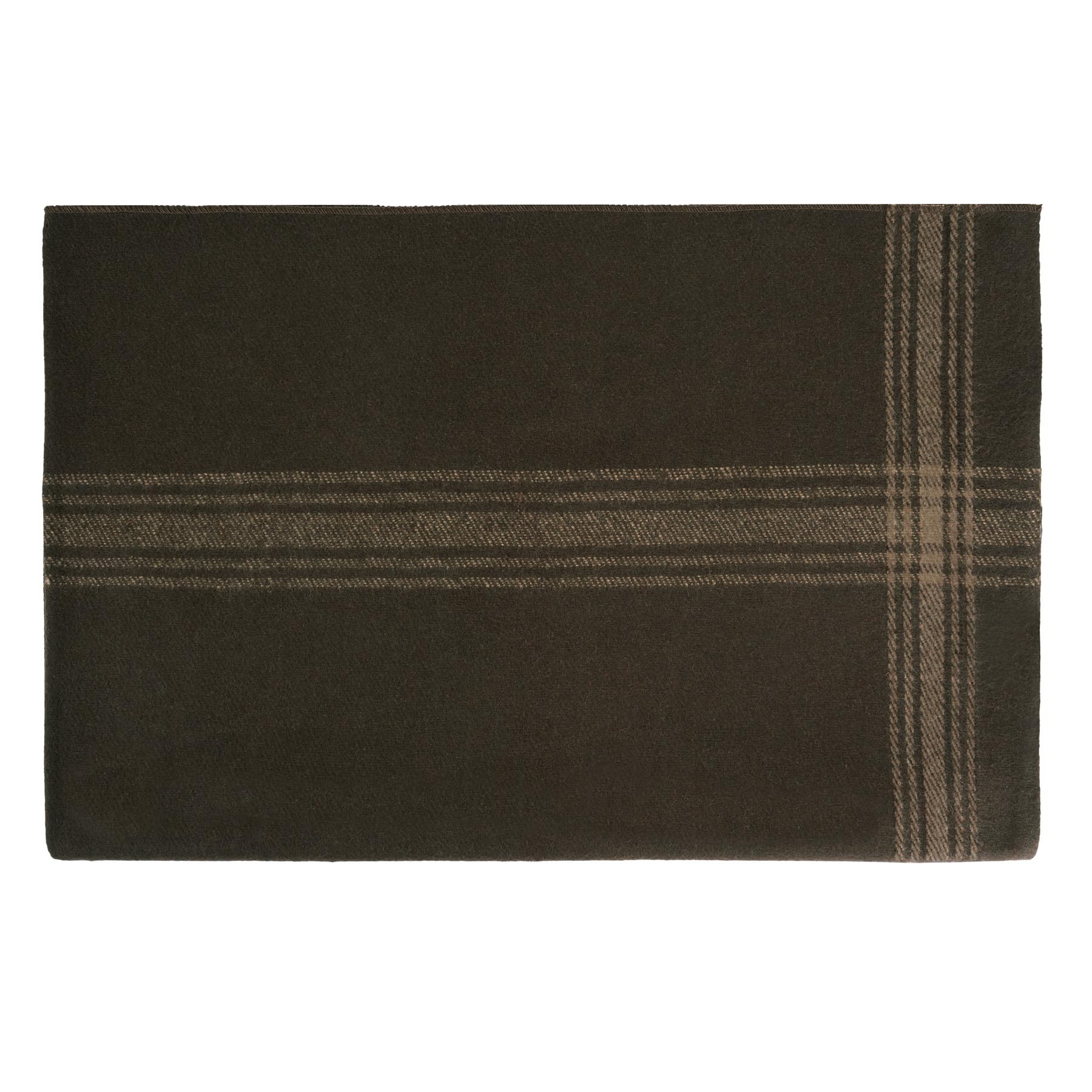 Rothco striped outdoor wool blanket on beach showing drying and lounging use.