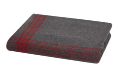 Rothco striped outdoor wool blanket folded for easy packing on trips.