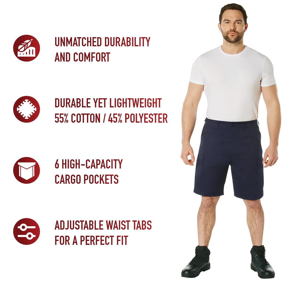 Rothco Tactical BDU Shorts navy travel packable design for easy portability.