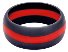 Rothco Thin Red Line silicone ring on hand, comfortable non-conductive safety for active professionals