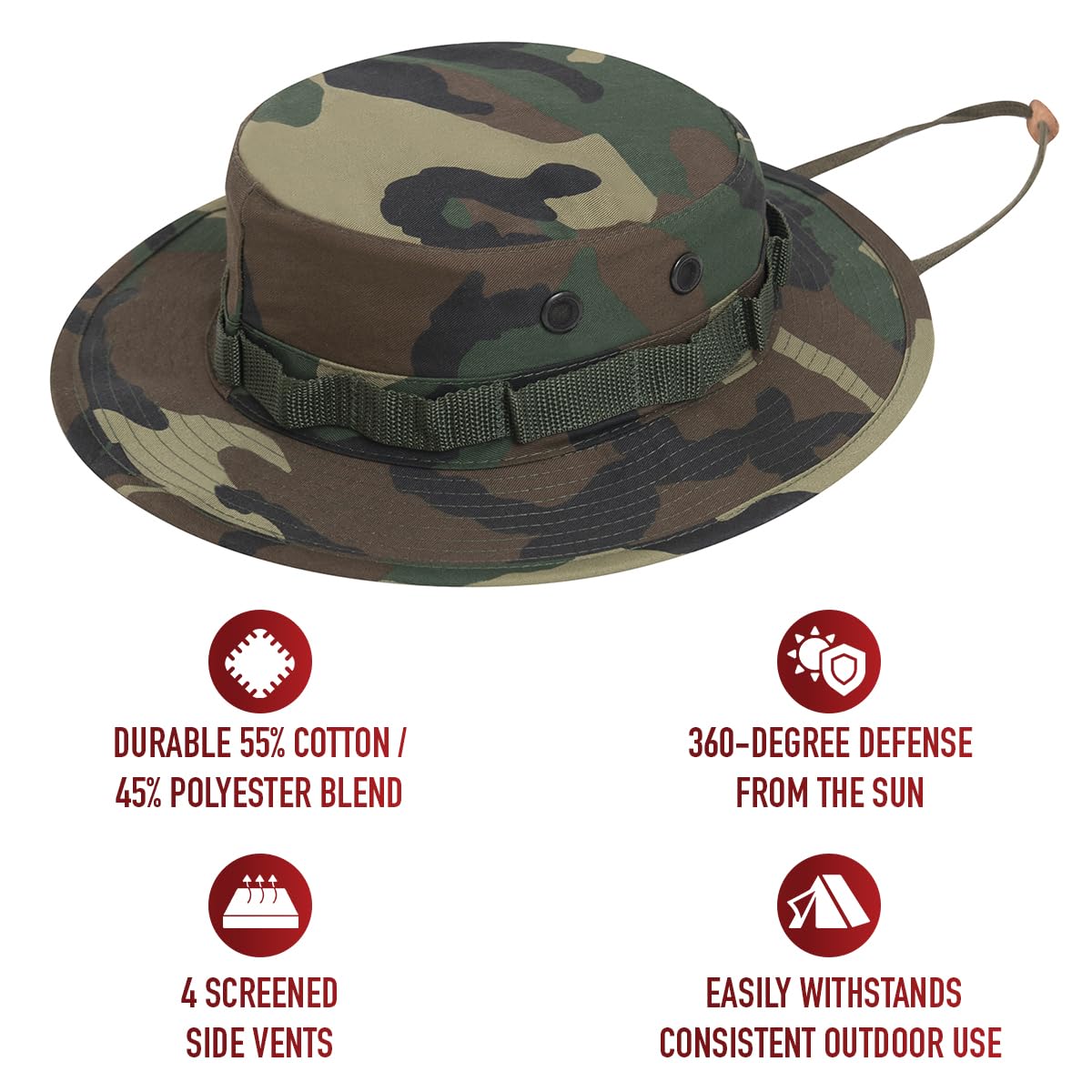 Rothco Vintage Boonie Hat shows lightweight, breathable fabric ideal for hot outdoor days.