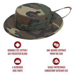 Rothco Vintage Boonie Hat shows lightweight, breathable fabric ideal for hot outdoor days.