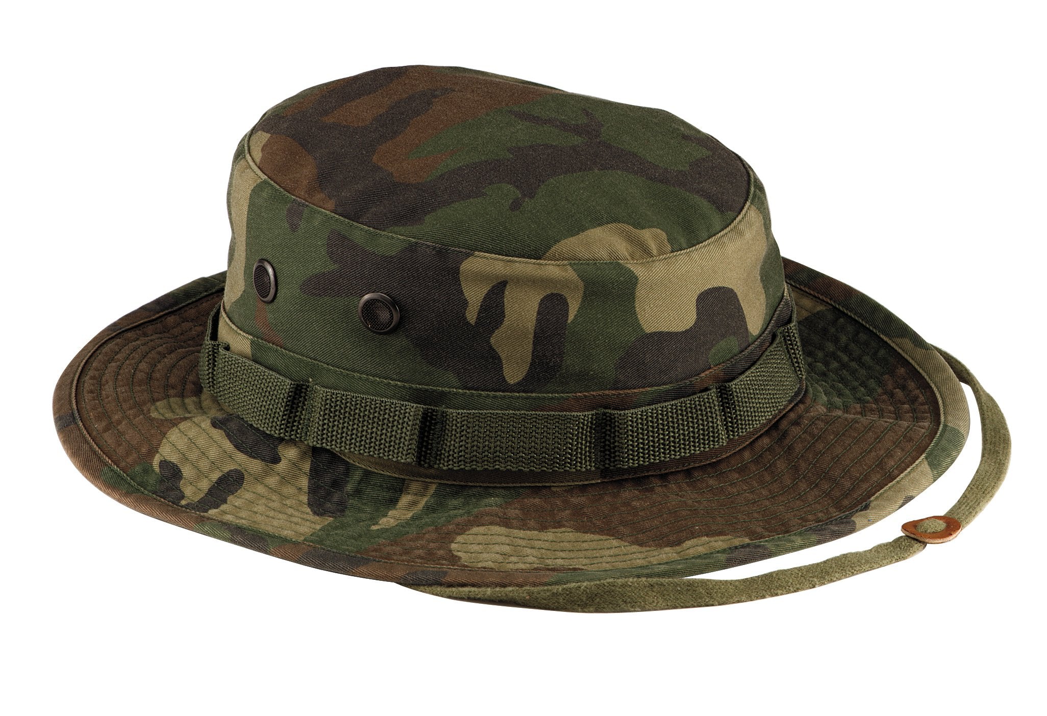 Rothco Vintage Boonie Hat with sun protection for outdoor adventures in woodland camo