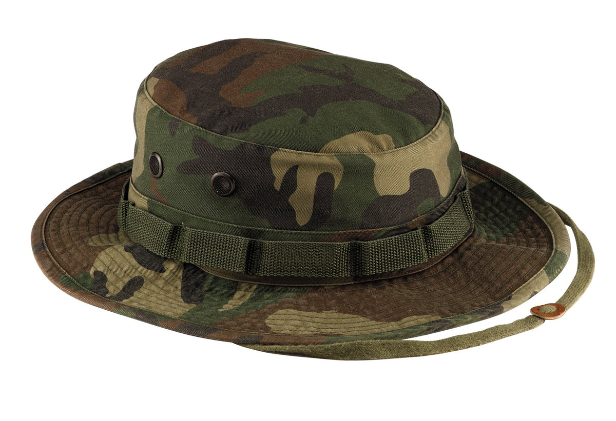 Rothco Vintage Boonie Hat with sun protection for outdoor adventures in woodland camo