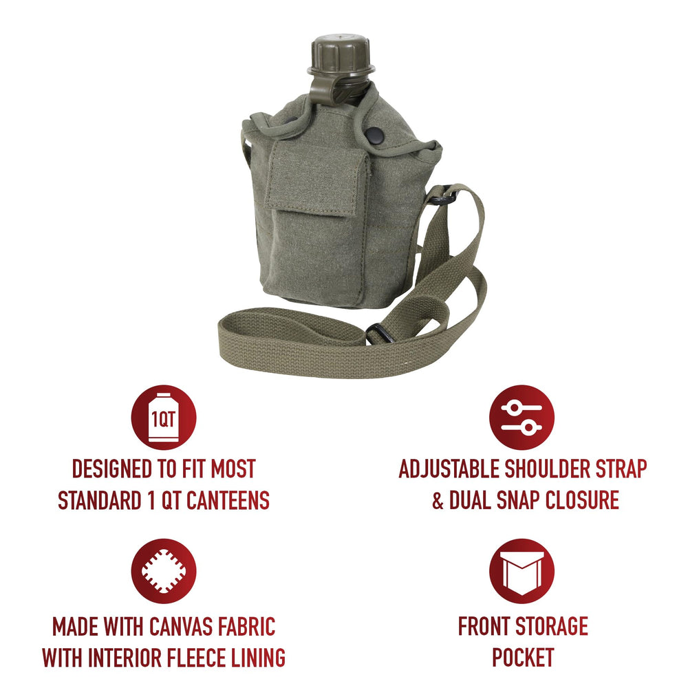 Rothco Vintage Canteen Front Pocket in OD Green offers quick access storage.