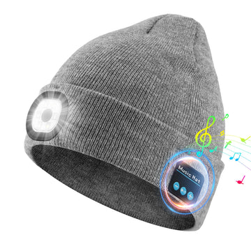 Rotibox Bluetooth Beanie with Light front view showing LED headlamp