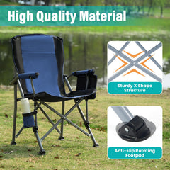 Rotinyard chair blue folded with carry bag for travel.