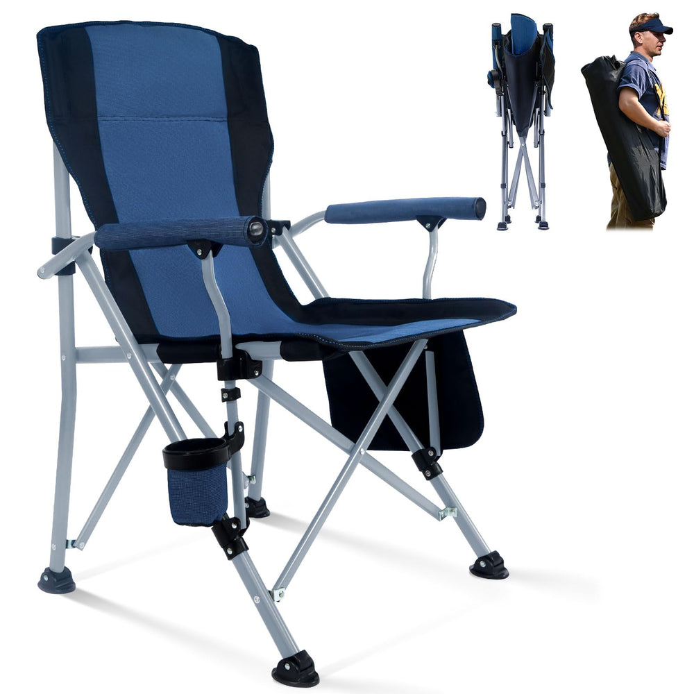 Rotinyard folding camping chair blue open for comfortable all-day seating.