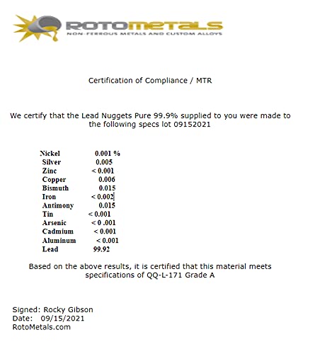 Roto Metals soft lead nuggets, USA-made, ideal for easy melting.