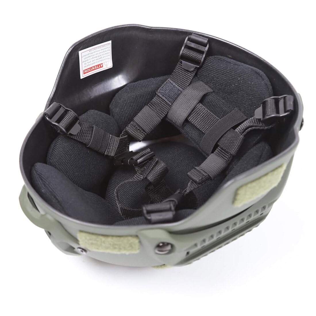 ROUASD tactical helmet army green side view, compact profile for quick aiming.