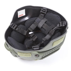 ROUASD tactical helmet army green side view, compact profile for quick aiming.