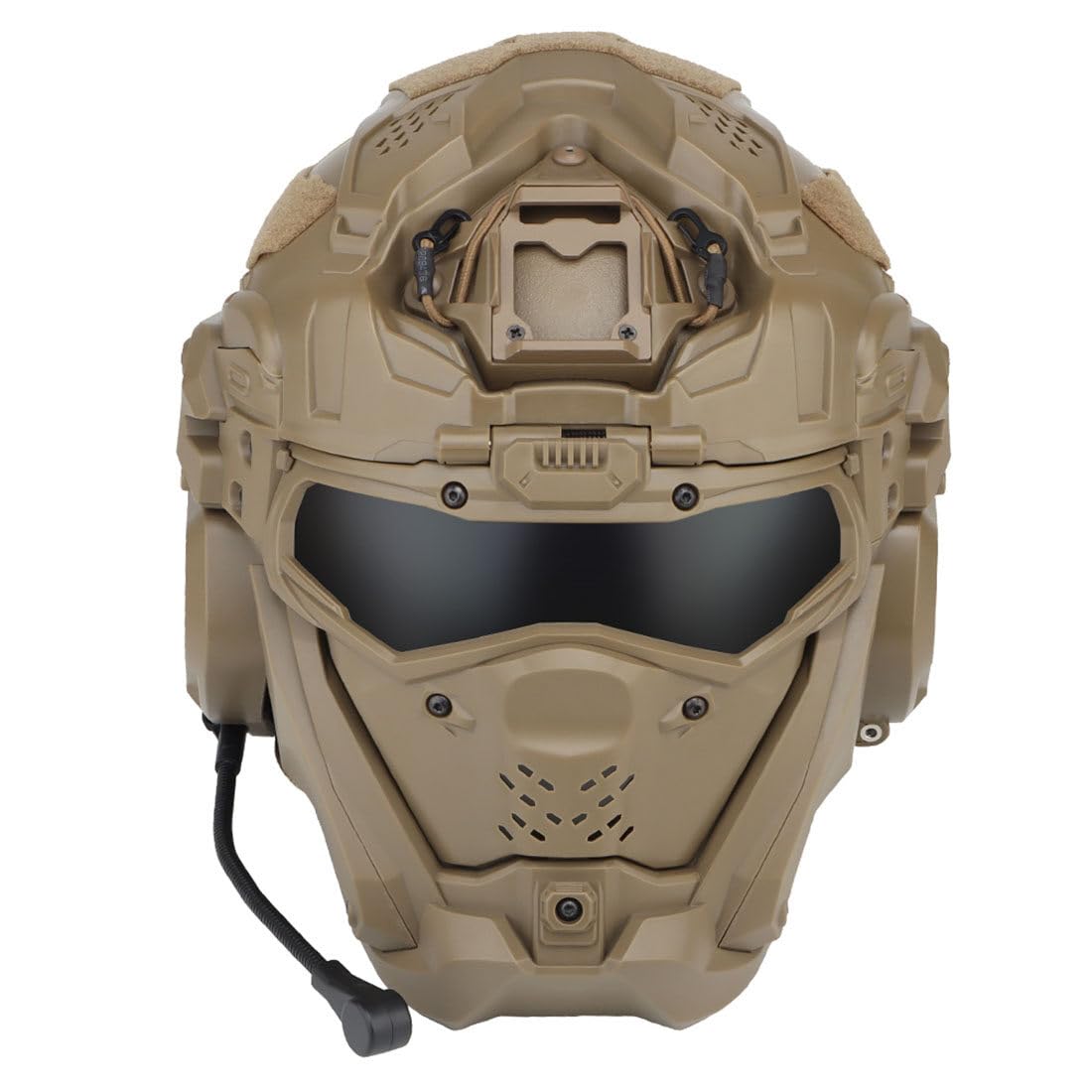 ROUASD tactical helmet front view for rugged protection in airsoft and hunting.