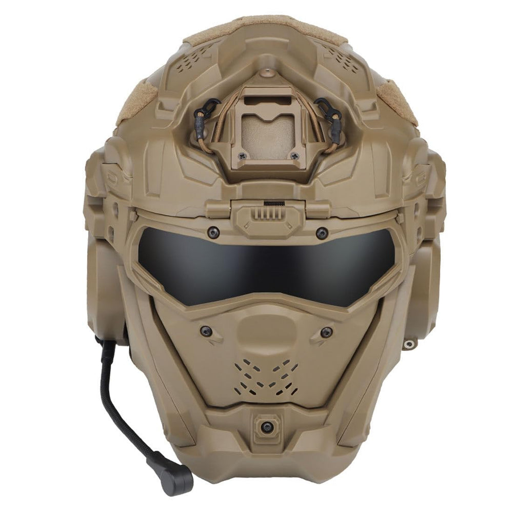 ROUASD tactical helmet front view for rugged protection in airsoft and hunting.