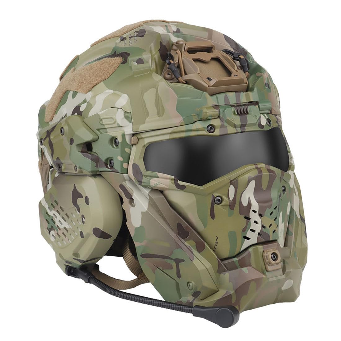 ROUASD tactical helmet side view showing built-in HD earphones for clear comms