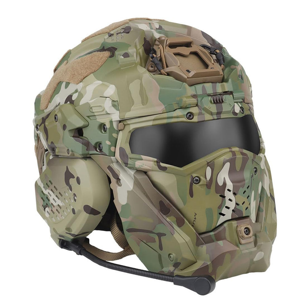 ROUASD tactical helmet side view showing built-in HD earphones for clear comms