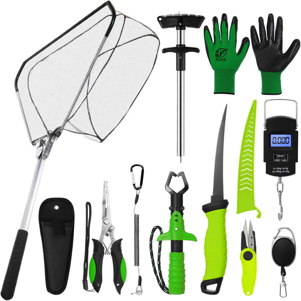 RoundFunny 10-Piece Fishing Tool Kit – overall view (Green)