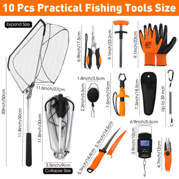 RoundFunny folding landing net with aluminum handle in orange
