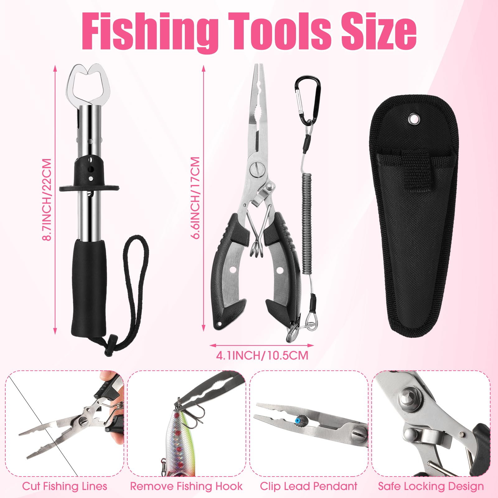 RoundFunny fish lip gripper in stainless steel with EVA grip for easy handling.