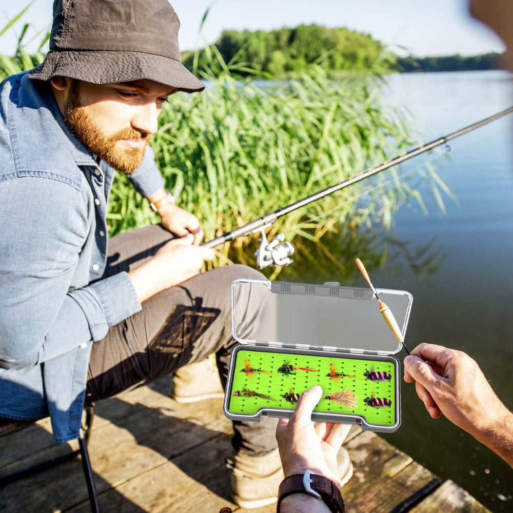 RoundFunny eight-pack fly boxes keeping flies organized on fishing trips.