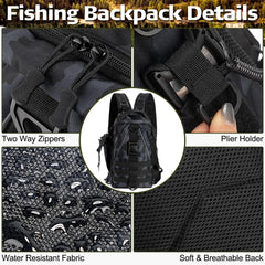 RoundFunny rod holder backpack ready for hands-free casting on streams.