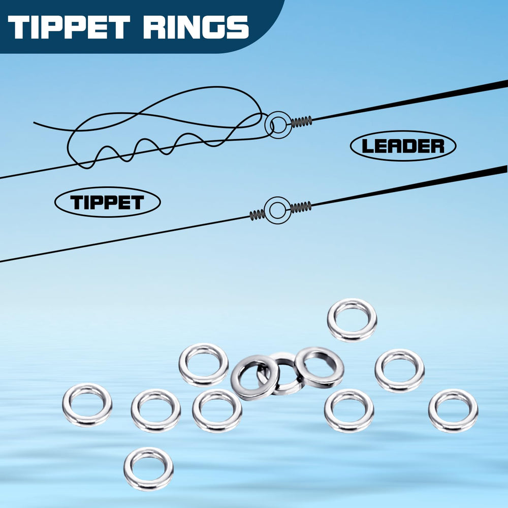 Stainless steel tippet rings rated for 25 lb trout