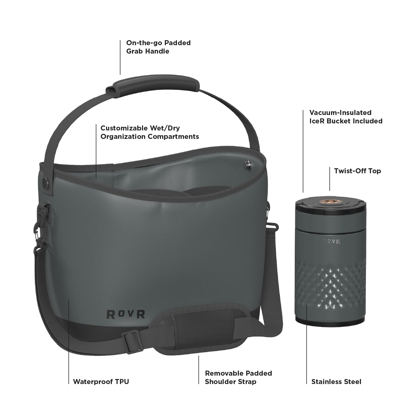 ROVR KeepR compact size fits car trunk and campsite setups for easy transport.